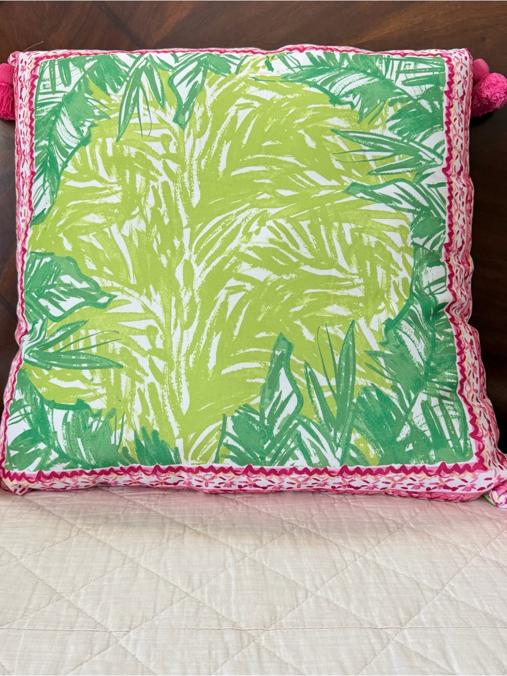 Lilly Pulitzer Flamingo Tassel Throw Pillow 24x24 Tropical Pink Green Decor - Picture 11 of 11